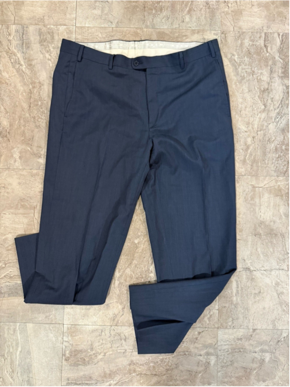 Zanella Dress Pants 38x28 Navy Blue Wool Flat Front Lined Trousers Made in Italy